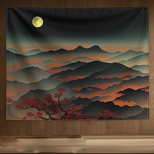 LZBXBXDA Tapiz de flores con parte superior de montaña, tapiz Ukiyoe, pintura al óleo, póster para dormitorio, tapiz para colgar en la pared para disponible en Yaxa Venezuela
