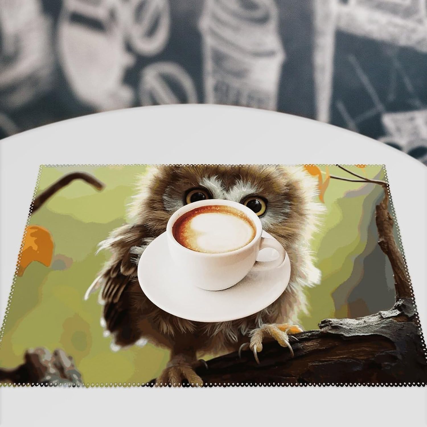 Canvas Placemats Set of 6 Real Cute Baby Owls Printed Heat-Resistant Placemats Wrinkle-Free Place Mats for Dining Table, Easy to Clean 17.7 X 11.8 Inches