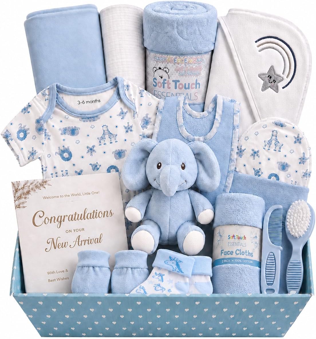 Baby Box Shop Gift Set for New Born Boys - Basket With Gift Set for New Parents (Blue)