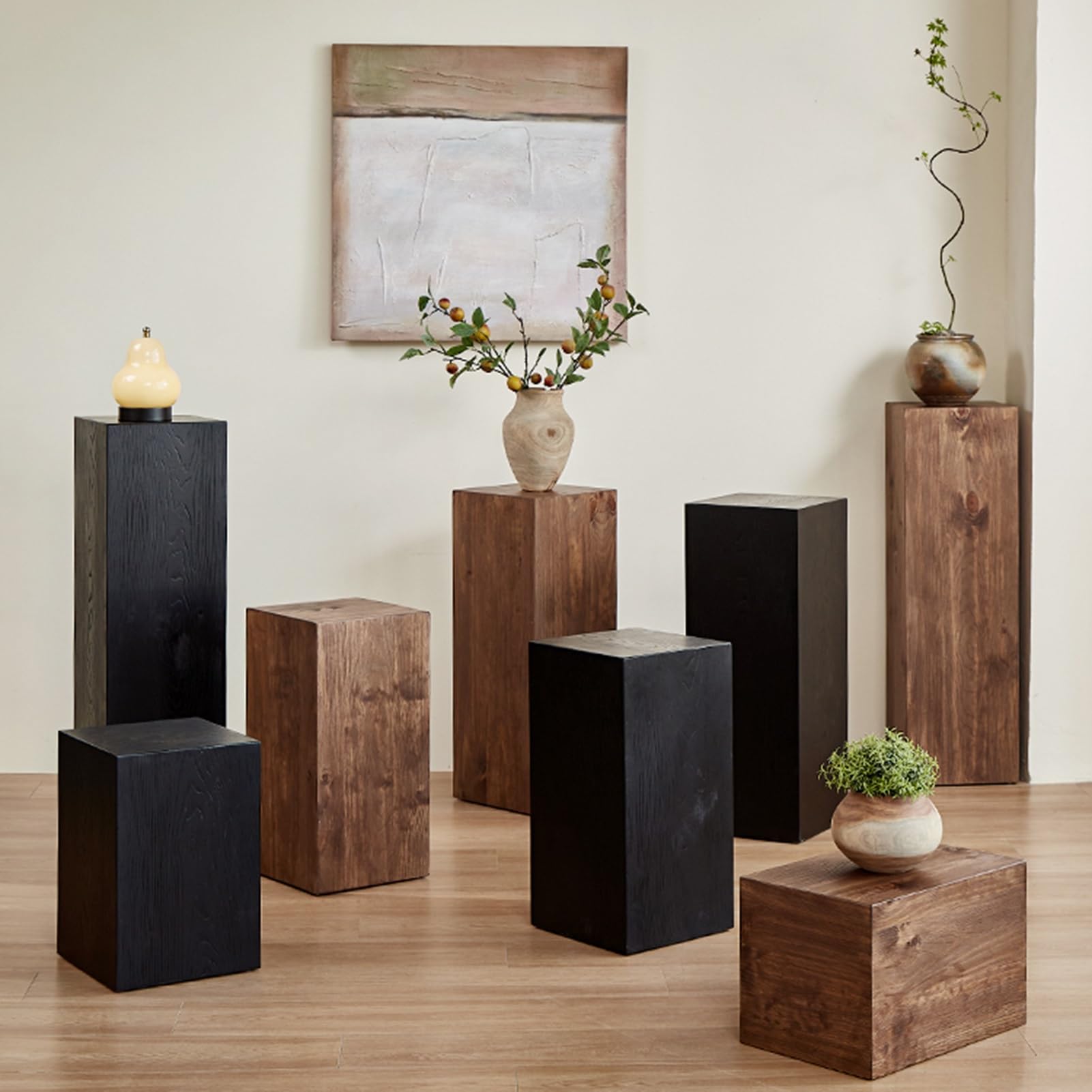 Pedestal Cubo Madera, Base Plataforma Exhibición Esculturas Cubo, Pilares Pedestal Cuadrados para Tiendas Ropa para Decoraciones Fiestas Exhibición(marrón,30X30X45cm)