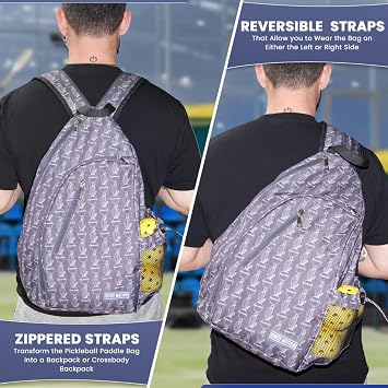 Pickleball Bag for Men & Women Pickleball Backpack - Adjustable Sling Bag/Crossbody with Fence Hook