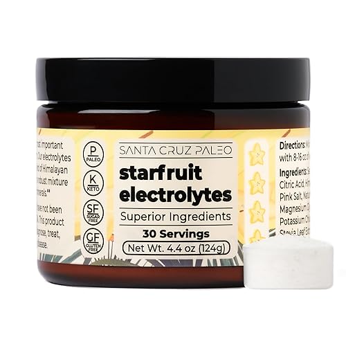 Santa Cruz Paleo Electrolyte Powder, Starfruit Flavor, Sugar Free Hydration Drink Mix with Himalayan Pink Salt, Sea Salt, Magnesium Glycinate, Potassium Chloride, Sweetened with Stevia, 30 Servings - Starfruit