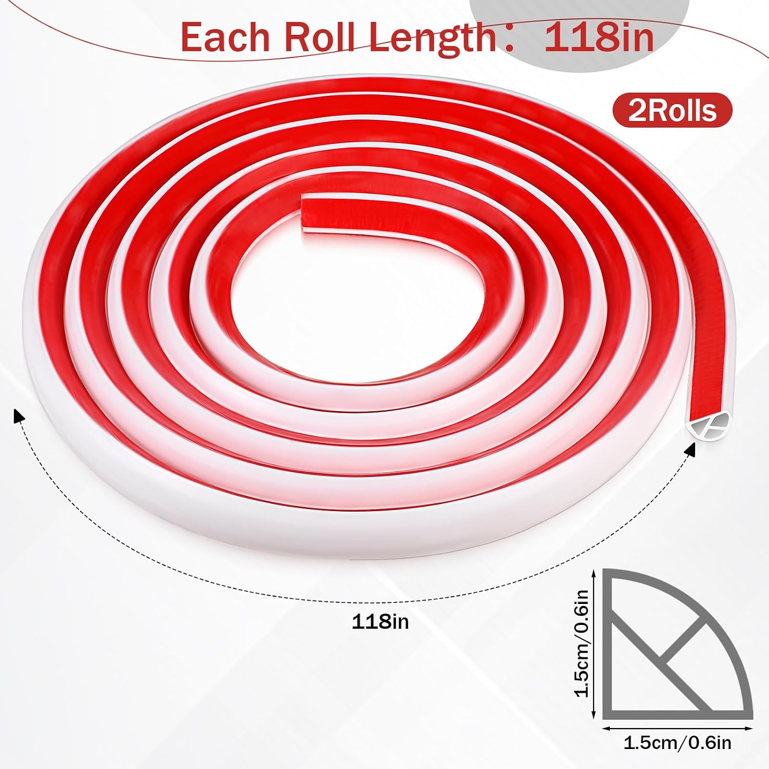2 Rolls Flexible Quarter Round Molding Trim, 236 Inch Peel and Stick Bendable Silicone Rubber Edge Molding Trim for Floor, Walls, Corner, Staircase, Tub, Cabinet Edge
