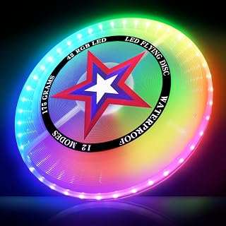 Punieayi LED Flying Disc: 42 RGB LEDs, Millions of Colors, 175g Water-Resistant, 12 Modes - Night Glow Frisbee for Kids Teens Adults Beach Camping Games