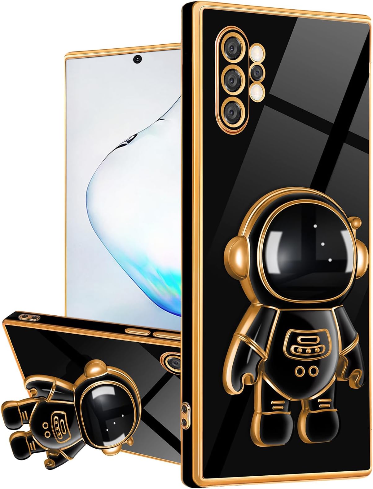 AWZHYDT Compatible with Samsung Galaxy Note 10 Plus 5G Case with Cute Astronaut Kickstand Design Soft TPU Protective Shockproof Plating Phone Case for Galaxy Note 10 Plus-Black