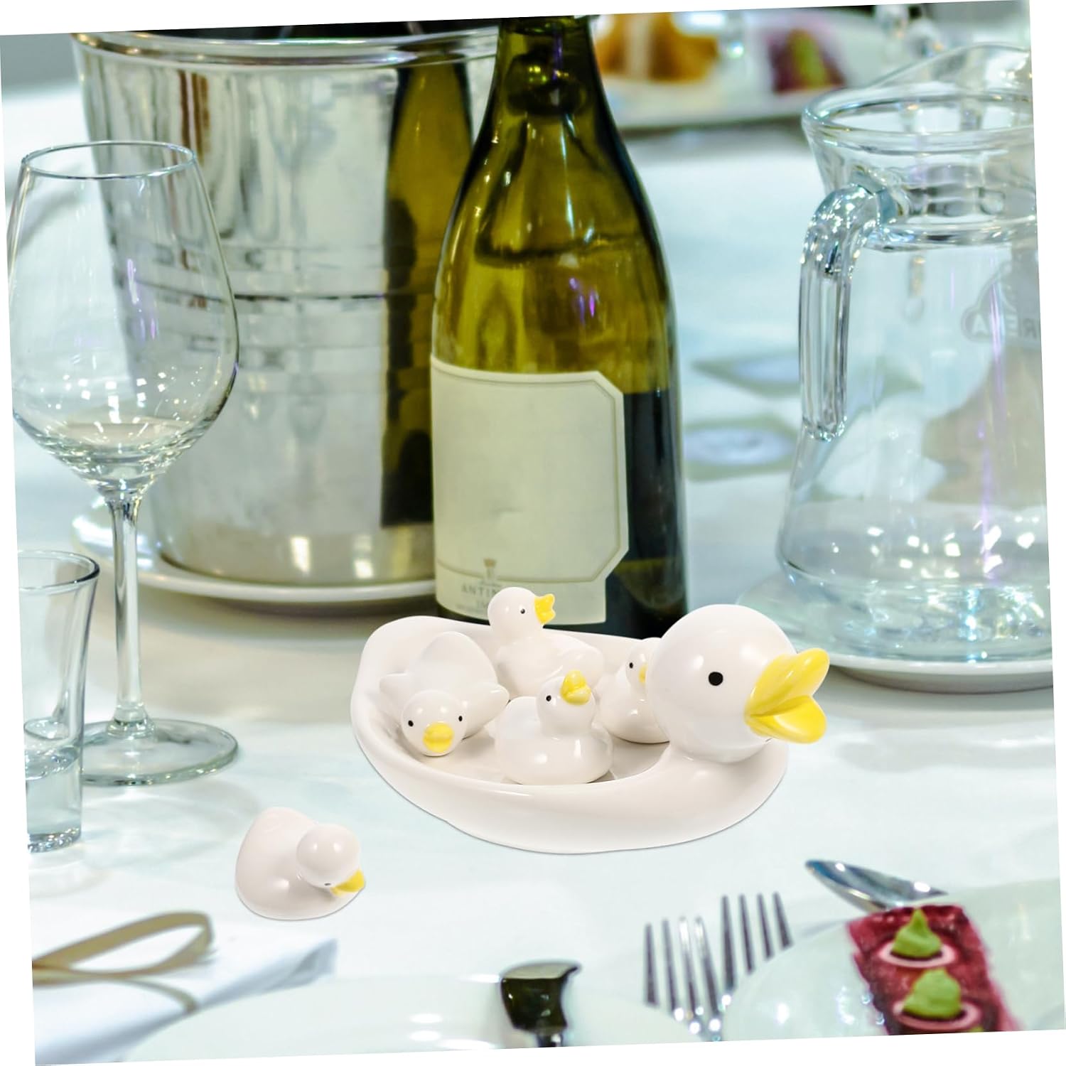 Ciieeo Cute Ceramic Duck Spoon and Chopstick Rest Set Large Small Practical Tableware Holders for Dining Delicate Design for Home Kitchen Decor
