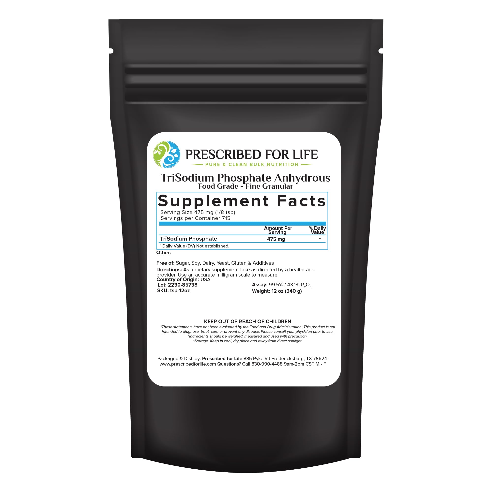Trisodium Phosphate (TSP), Pure with No Fillers, Food Grade Additive, Granulated, TSP Cleaner and Degreaser (12oz / 340g)