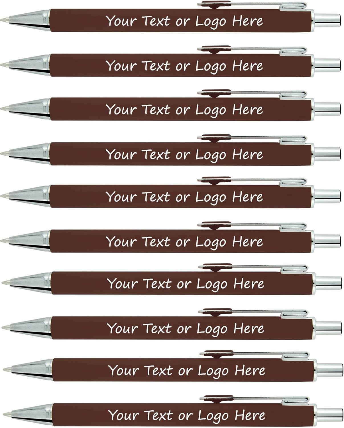 SyPen Personalized With your Custom Logo or Text Pens-Pack of 100- for Marketing, Parties, and Events-Soft Touch Rubberized Smooth Surface Barrel Click Action Metal Pens-Brown