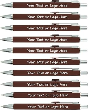 SyPen Personalized With your Custom Logo or Text Pens-Pack of 100- for Marketing, Parties, and Events-Soft Touch Rubberized Smooth Surface Barrel Click Action Metal Pens-Brown