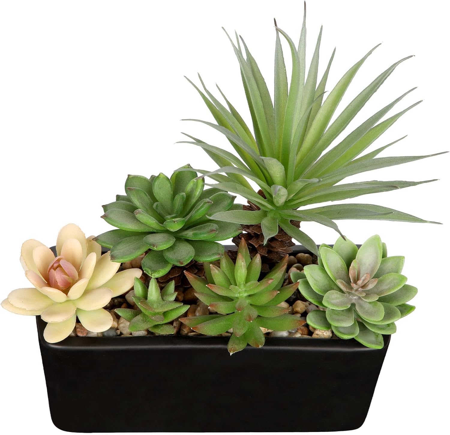 Artificial Succulents Plants in Black Ceramic Planter Assorted Faux Succulents in Pots Arrangement 8.7" Fake Succulent Potted Plant for Home Office Desk Bathroom Shelf Living Room Indoor Outdoor Decor