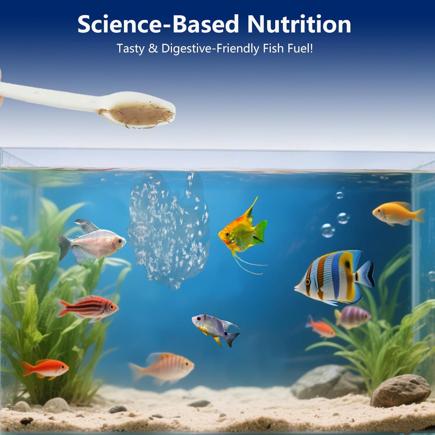 Brine Shrimp Fish Food - High Protein Non-Living Adult Brine Shrimp for Bettas, Goldfish, Cichlids & - Color Enhancing, ​​-Instant Liquid Slow Sinking Tropical Fish Food (12.5oz)​