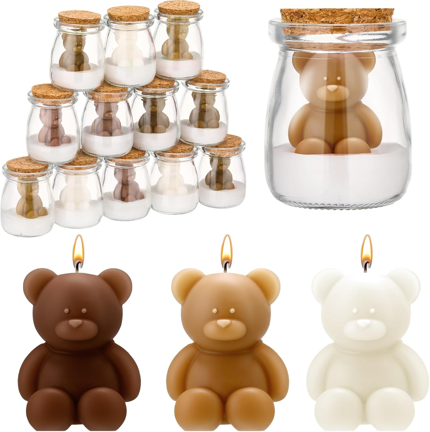 MTLEE 20 Sets Bear Baby Shower Favors Party Candle Mason Jar Wax Candle Bulk for Guest Baby Shower Boys Girls Wedding Gender Reveal Party Decorations