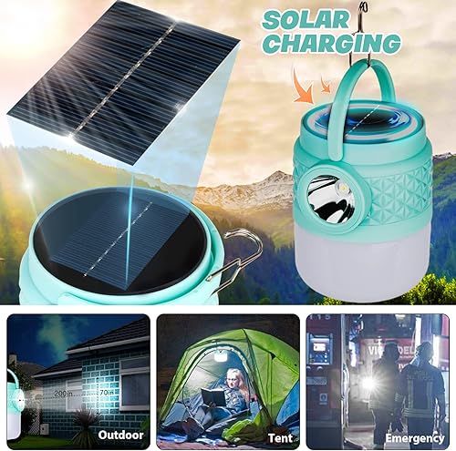 Miniatura 4 de Linterna de camping LED solar recargable de 3 modos de luz funciona con pilas lámpara de campamento portátil impermeable para tienda de campaña para