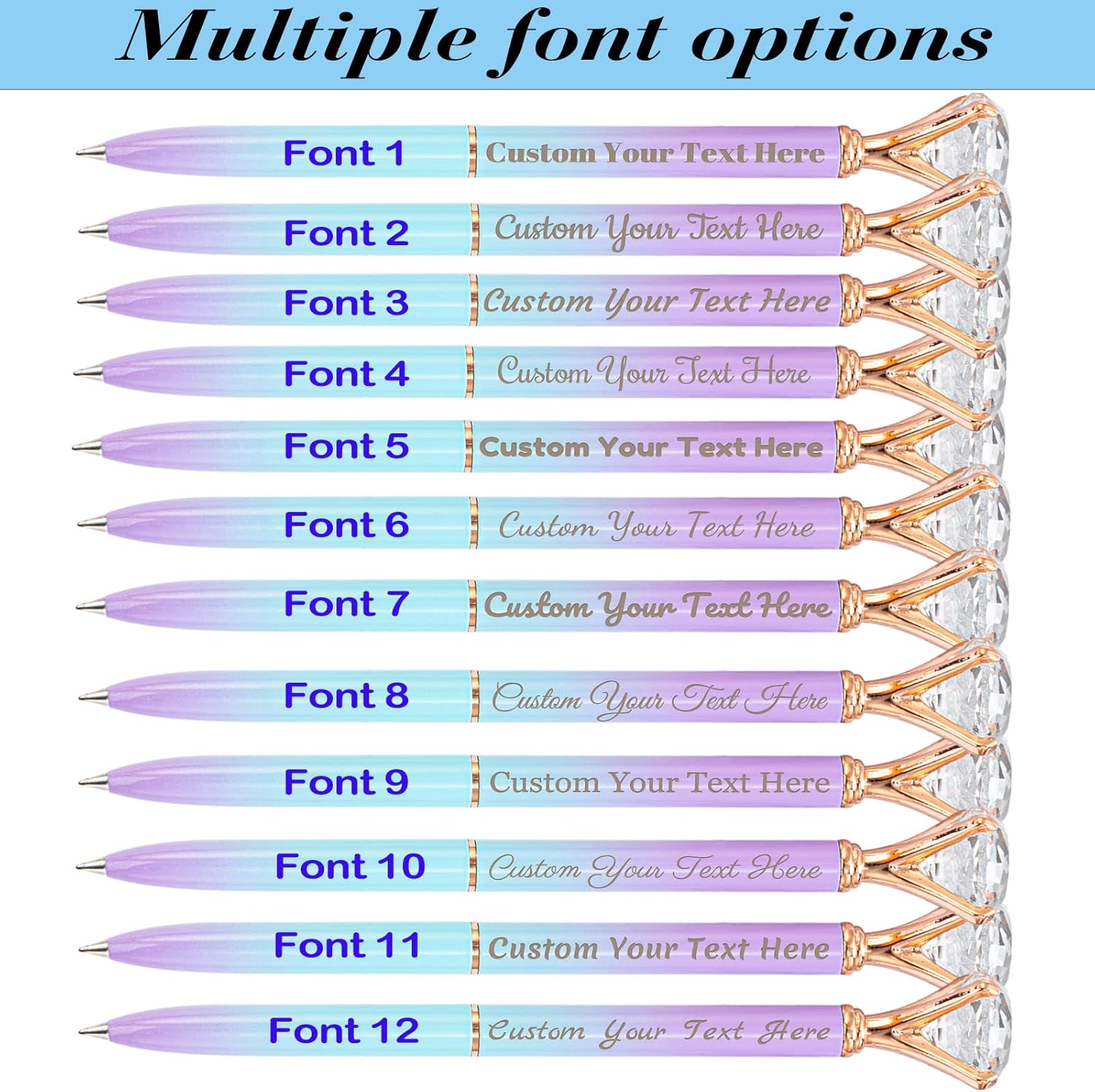Qingxily Up to 300 Pcs Diamond Pens Personalized Custom Pens with Name Text Engraved Customized Crystal Metal Ballpoint Pen Bulk for Office Business School Graduation Wedding Birthday Gift-36 Pcs