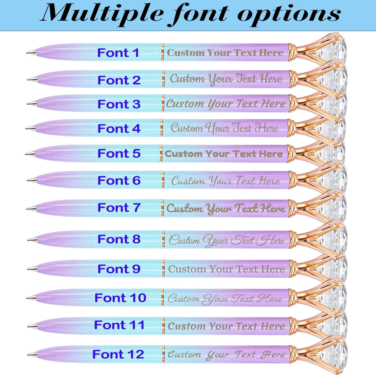 Qingxily Up to 300 Pcs Diamond Pens Personalized Custom Pens with Name Text Engraved Customized Crystal Metal Ballpoint — view 2