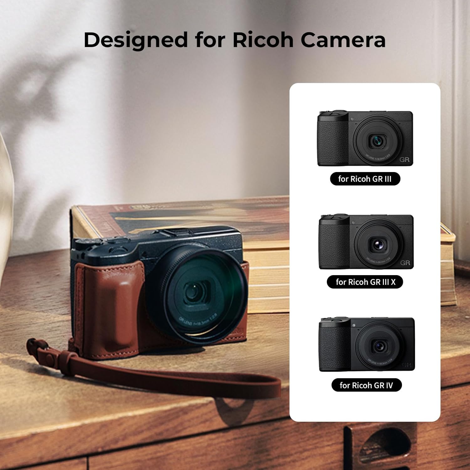 SMALLRIG GR IV/GR III Series Genuine Leather Case Kit, Camera Case for RICOH GR IV/GR III/GR IIIx/GR III HDF/GR IIIx HDF, Vintage Half-Body Shell, Wrist Strap