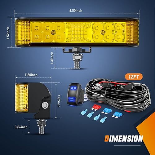 Miniatura 2 de Nilight Barra de luz LED ámbar con disparador lateral, 2 unidades, 6.5 pulgadas, 60 W, haz de inundación, luz de conducción combinada con
