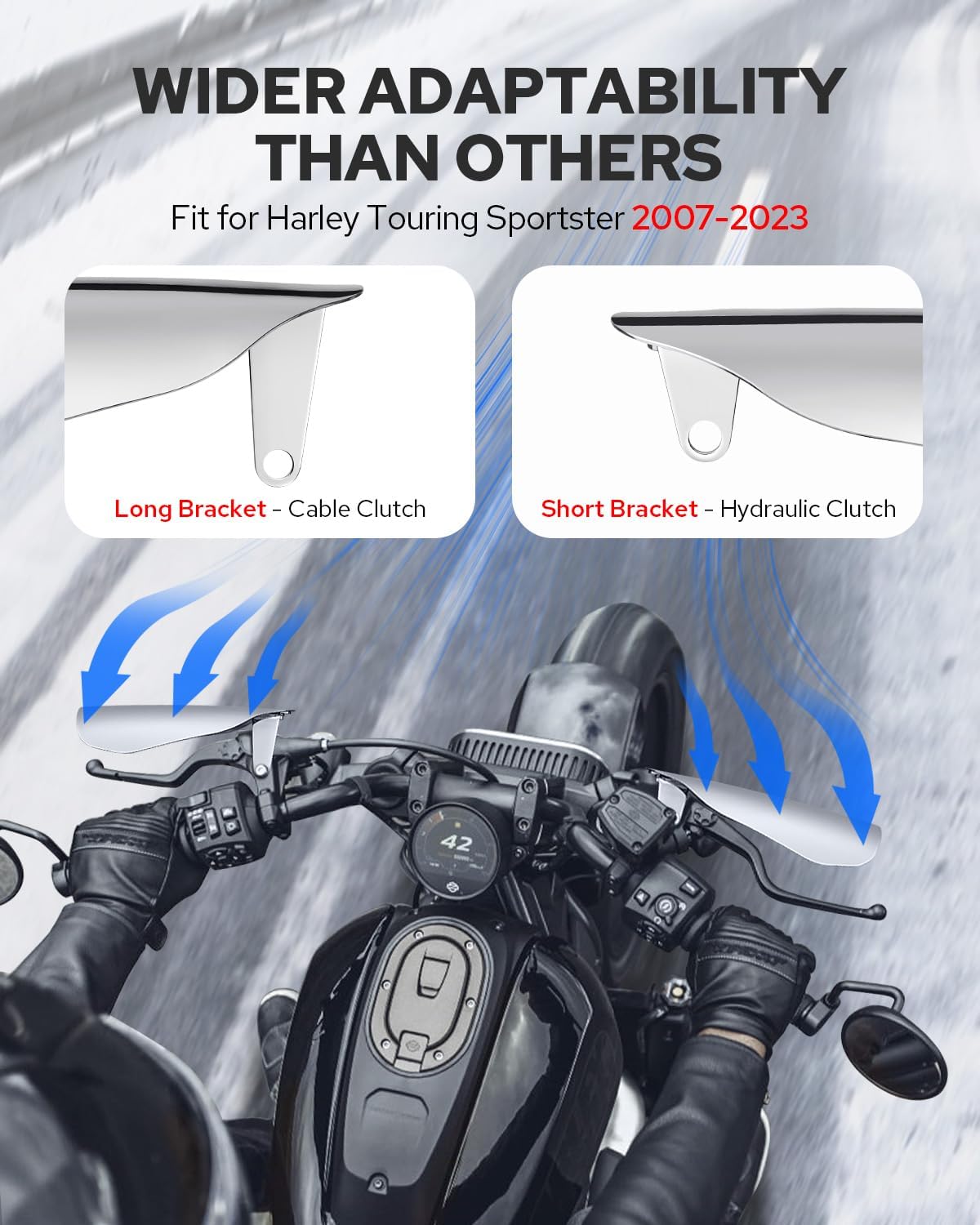 Benlari Stainless Steel Handguards, Larger Hand Guards Fit for Harley Sportster Touring Street Glide Road King Electra Glide 2007-2023 Fit for Hydraulic Clutch & Cable Clutch Style, Chrome