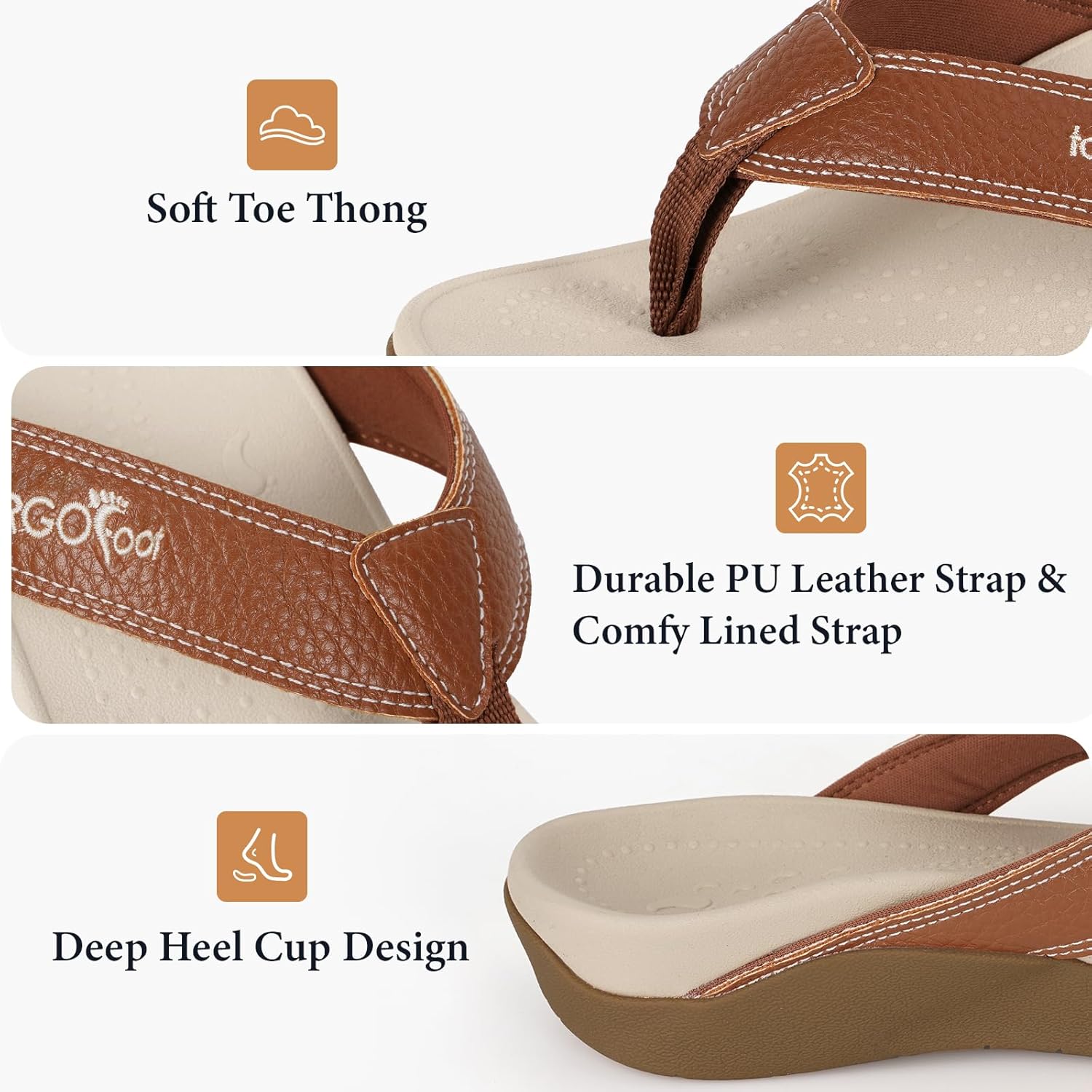 ERGOfoot Upgraded Orthotic Flip Flops with High Arch Support- Women's and Men's Thong Sandals- Walking Comfort with Orthopedic Support for Plantar Fasciitis, Flat Feet & Heel Spur- Beach Slippers - Image 5