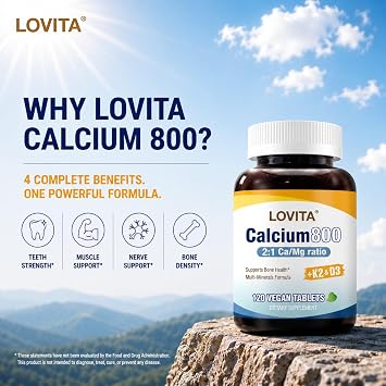 LOVITA Calcium Citrate 800 mg Daily, D3, K2 & Magnesium, 120 Vegan Tablets