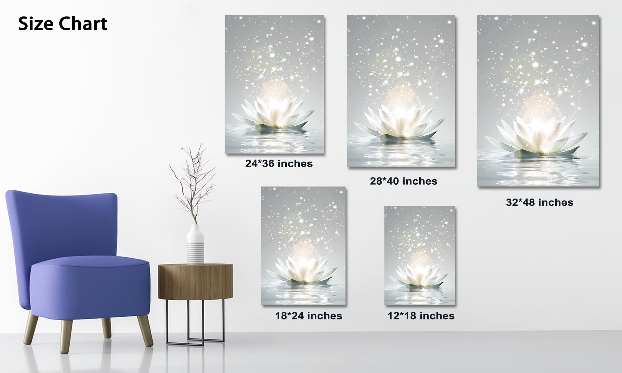 Toile Peinture Moderne Bouddha Mur Art Zen Photo Affiches Imprime Lotus pour Salon Bureau Étude Maison Cuadros Décor 50x150cm Sans Cadre