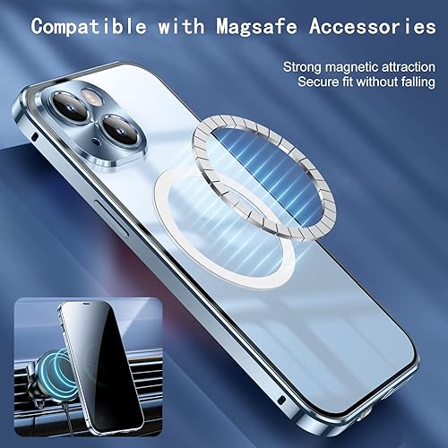 Miniatura 3 de Funda antiespía para iPhone 14 Plus, compatible con MagSafe 360 grados, protección completa, absorción magnética, parachoques de metal frontal de