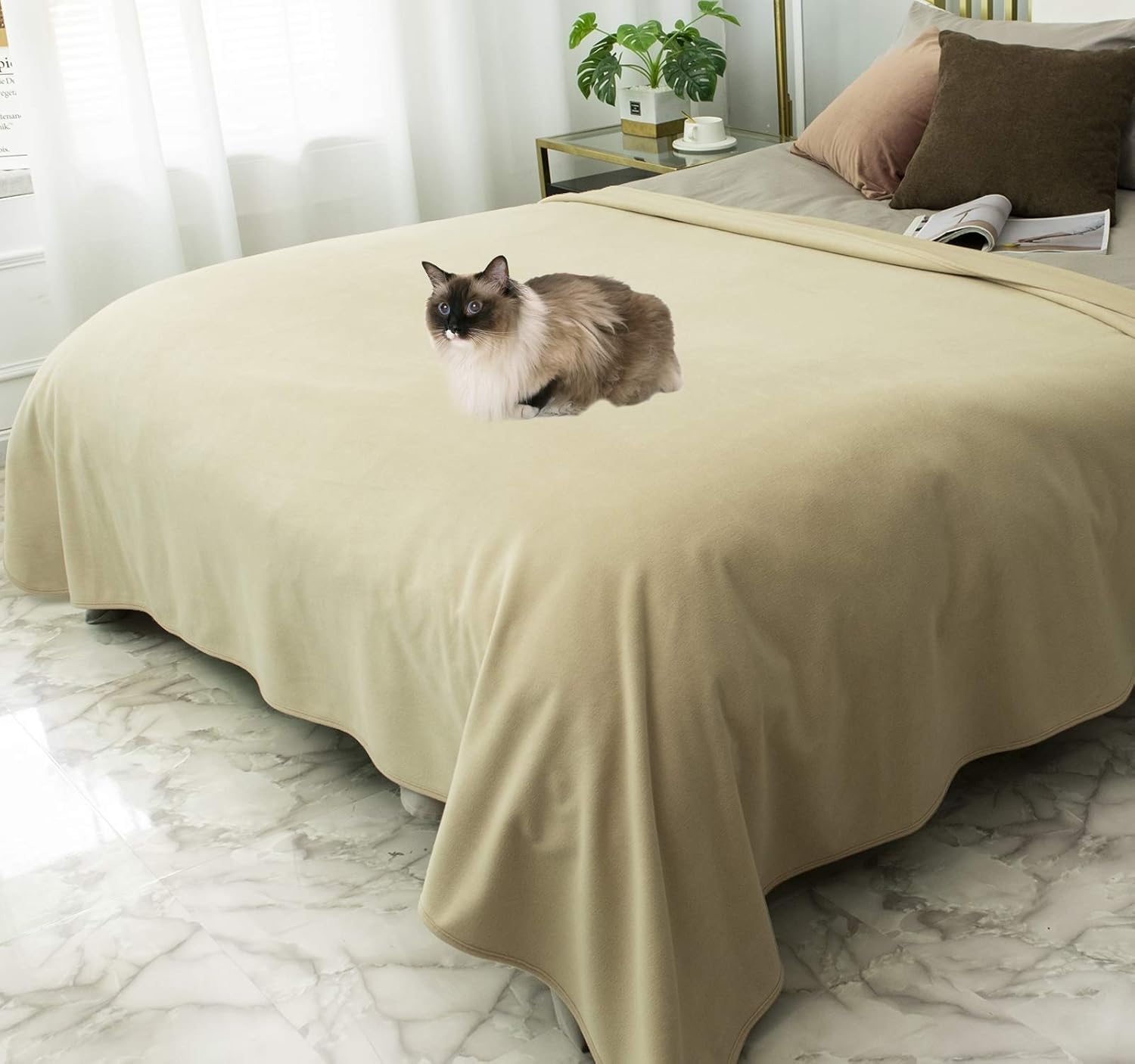 DEARTOWN Waterproof Dog Blanket for Bed Couch Sofa 70x70 Inches, Reversible Microfiber Dog Bed Cover for Large Dogs, Puppies