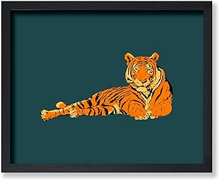 Poster Master Lying Tiger Print - Retro Tiger Portrait Poster - Groovy & Funky Art - Modern Jungle Wall Design - Minimal Art - Great Kid's Room or Living Room Decor - 8x10 UNFRAMED Wall Art