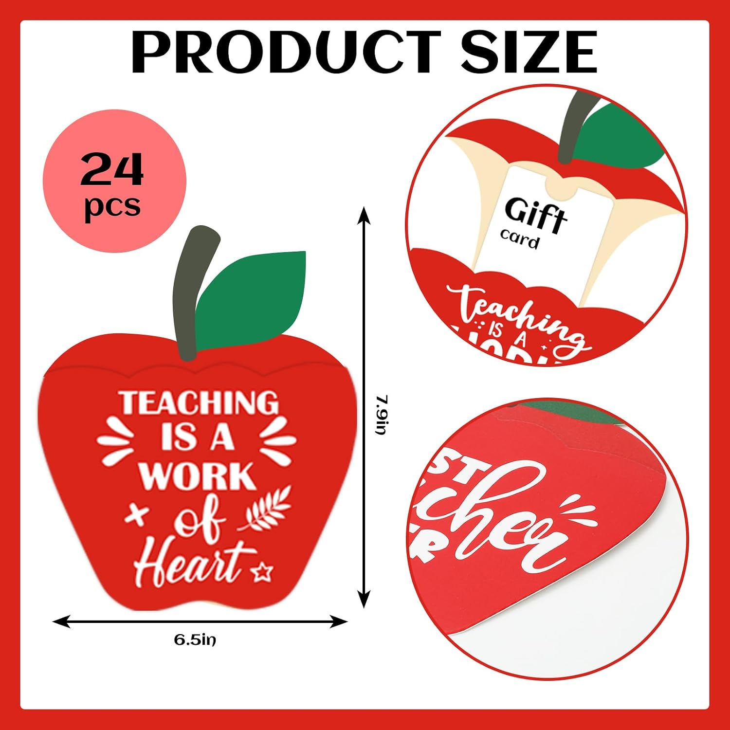 JarThenaAMCS 24Pcs Teacher Appreciation Gift Card Holders Bulk Cute Apples Card Sleeves for Back to School Teachers' Day End of School Graduation Party Classroom Supplies image 2