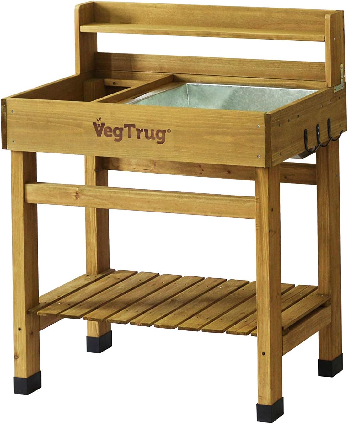 VegTrug Deluxe Cedar Potting Bench, Natural - Outdoor Workstation with Removable Metal Tray, Built-in Shelves & Storage for Gardening, Repotting, Seed Starting, Patio & Greenhouse Use