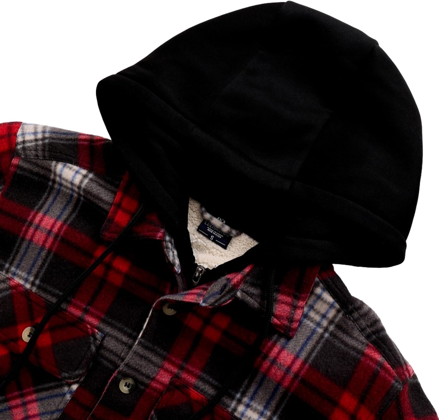 LeeHanTon Mens Flannel Jackets Sherpa Lined Fleece Zip Up Winter Warm Workout Plaid Sweatshirt with Hood - Image 5