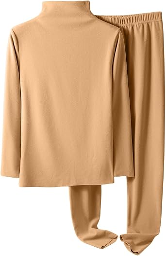 Womens Thermal Warm Bottoming Set Winter Fleece Lined Thicken Underwear 2 Piece Outfits Turtleneck Underscrubs Pants