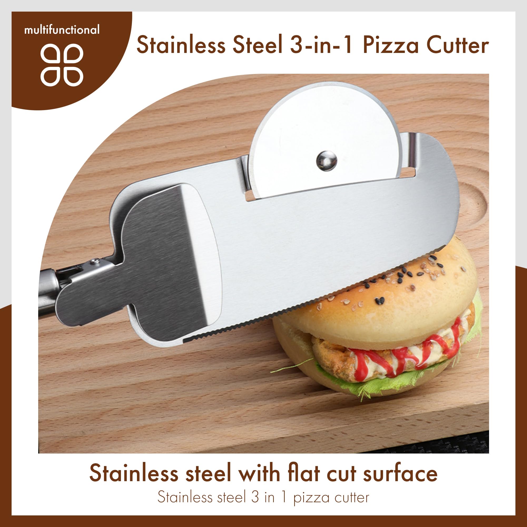 Cortador De Pizza,3 in 1 Stainless Steel Pizza Cutter Wheel, Easy Slice Pizza Maker,Pizza Cutter for Restaurant, Kitchen, Gathering, Party