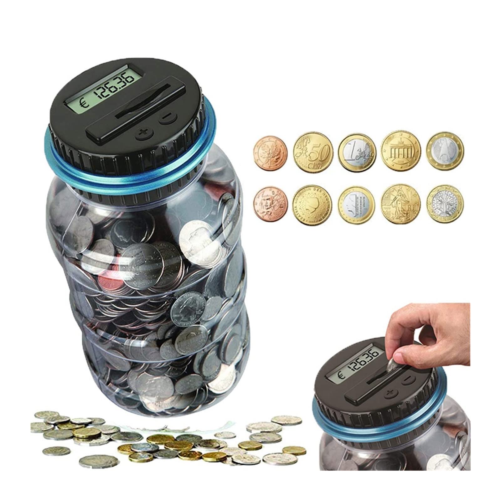 大容量電子貯金箱デジタル液晶計数コインカウンター銀行コインマネーセービングボックスUSDユーロ用子供大人ギフト (Color : E  Amazon.co.jp: 貯金箱、 電子貯金箱カウンターコインデジタル液晶カウントコインマネーセービングボックスジャーコイン収納ボックスUSD  EURO ...