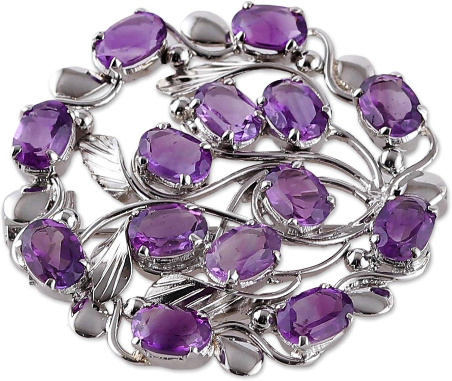 NOVICA Amethyst .925 Sterling Silver Brooch 'Immaculate Purple'