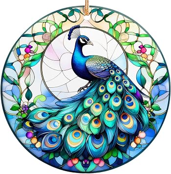 2025 Christmas Ornament Peacock Ornament, Stained Glass Inspired Holiday Tree Decoration, Elegant Exotic Bird Keepsake Gift