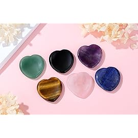 YATOJUZI 2PCS Thumb Worry Stone for Anxiety Healing Crystals Sets Amethyst Rose Quartz Heart Gemstone Pocket Stones Hand Carved Natural Crystal Stones Reiki Palm Stone for Meditation Gifts for Women