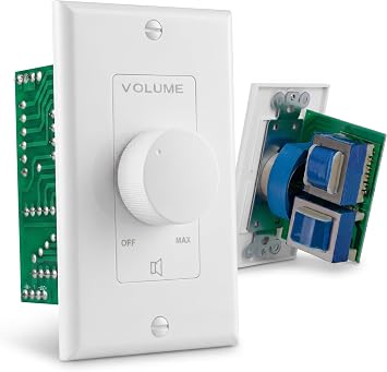 Wall Mount Volume Control Knob - Flush In-Wall Plate Rotary Style Adjustment, 20-20kHz Freq. Response Companion for Hi-Fi Four-Pair Speaker Selector w/ Audio & Video Compatibility, White - Pyle PVC1