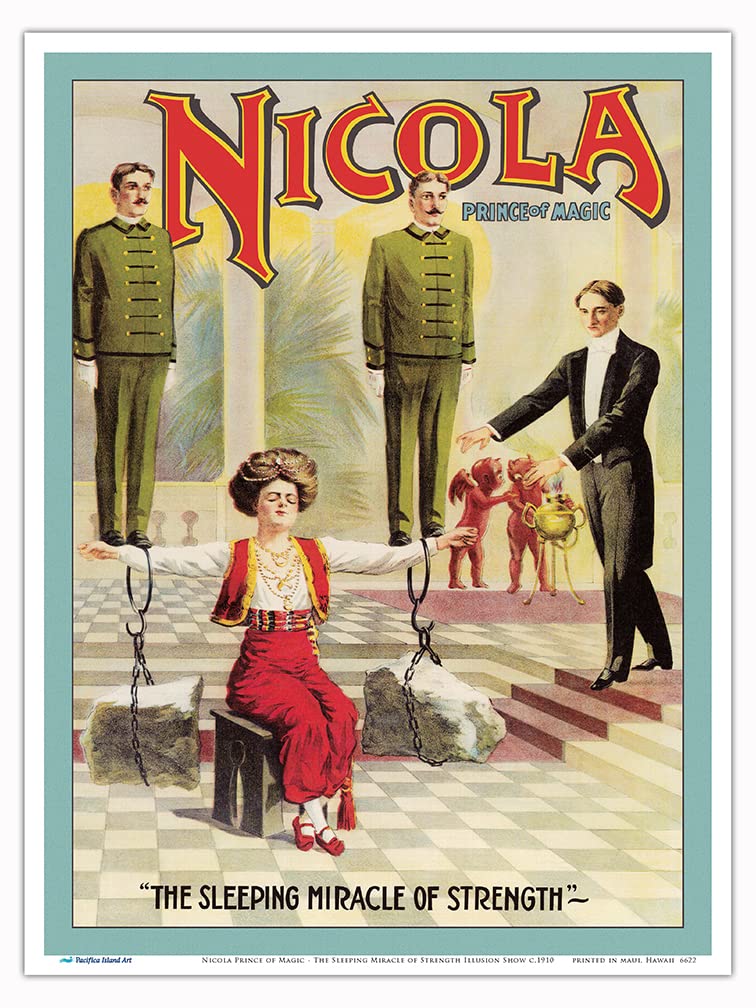 Nicola Prince of Magic - The Sleeping Miracle of Strength Illusion Show - Vintage Magic Poster c.1910 - Master Art Print 9in x 12in