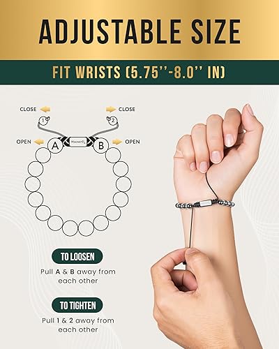Vista 23 de MagnetRX Pulsera magnética de hematita, piedras magnéticas de fuerza máxima, pulseras magnéticas con cuentas para hombres y mujeres