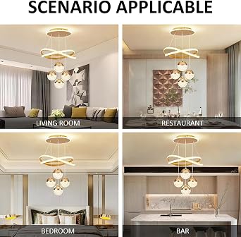LED Pendant Light, 90W Creative LED Crystal Chandelier, Dimmable Dining Table Lights, Gold Pendant Light Ceiling Light Hanging Acrylic for Kitchen Island, Dining Room, Bedroom, Hallway (Gold) [Energy Class E]