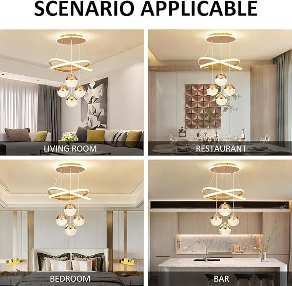 LED Pendant Light, 90W Creative LED Crystal Chandelier, Dimmable Dining Table Lights, Gold Pendant Light Ceiling Light Hanging Acrylic for Kitchen Island, Dining Room, Bedroom, Hallway (Gold) [Energy Class E]