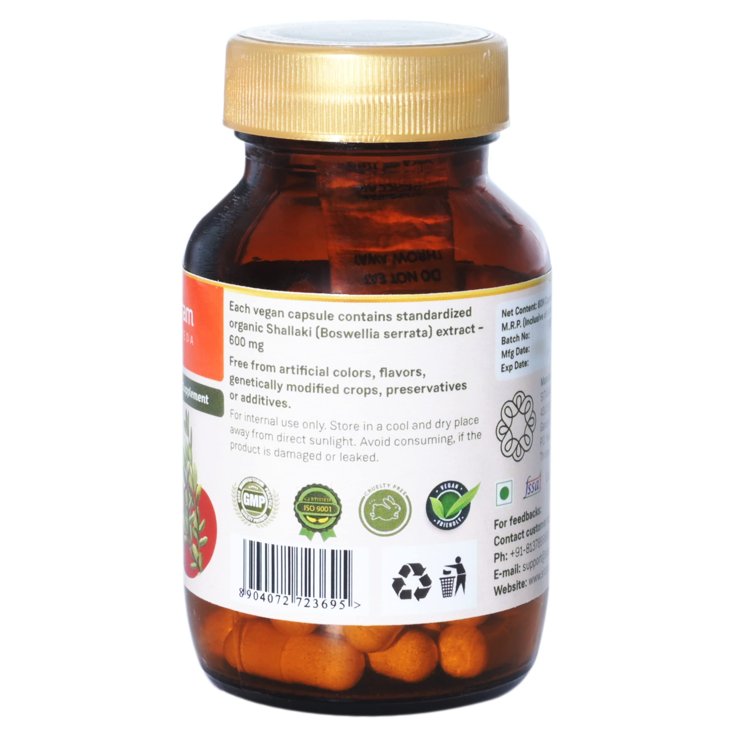 Sitaram Ayurveda Sallaki Capsules | Ayurvedic Herbal Supplement with Boswellia Serrata Extract | Helps Support Joint Mobility, Bone Wellness, Flexibility & Daily Comfort | Vegan | 60 Nos