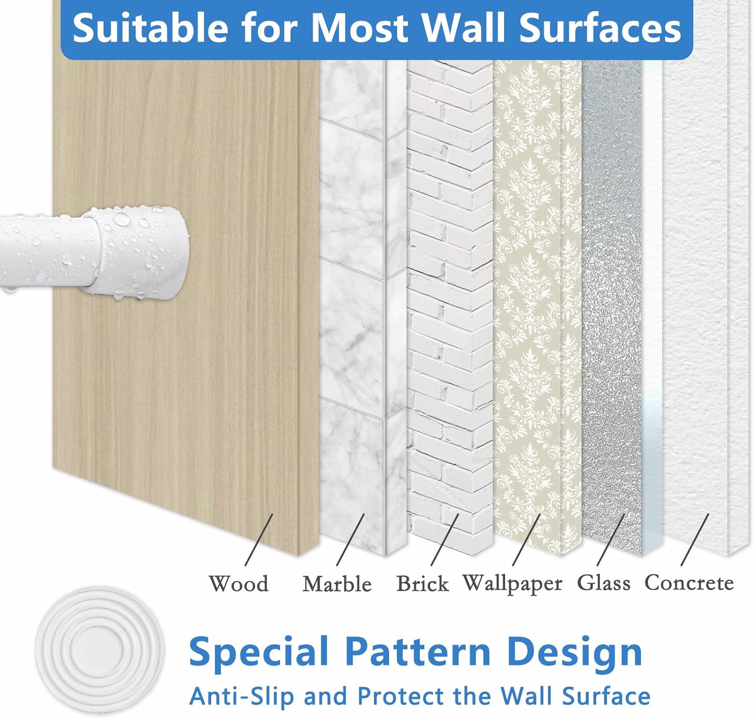 Adjustable Shower Curtain Rod 16 to 28 Inches, Small Spring Tension Curtain Rod, No Drill Curtain Rods for Windows, Bathroom, Closet, Non-Slip, 0.86" Diameter, White, 2 Pieces