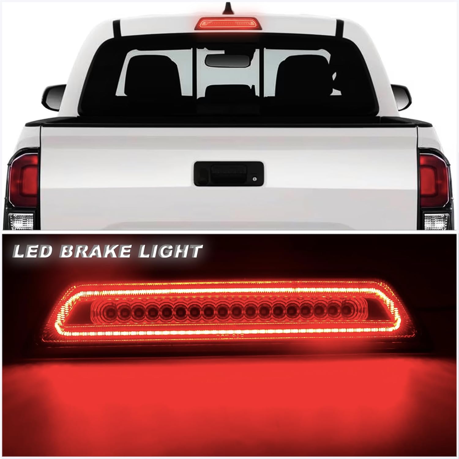 High Mount Stop Lights LED Third Brake Light Assemblies Compatible with Toyota Tacoma SR SR5 TRD Sport TRD Off-Road Limited and TRD Pro 2016-2023 Rear LED Brake Lamp Bar Taillight
