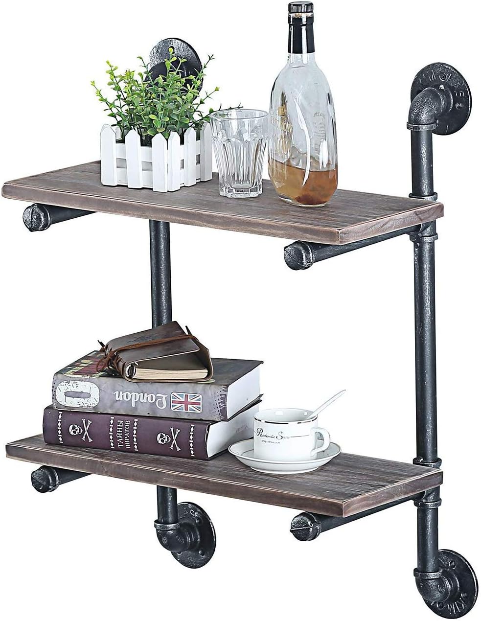Qianniu 2 Tiers Industrial Metal Floating Shelves Wall