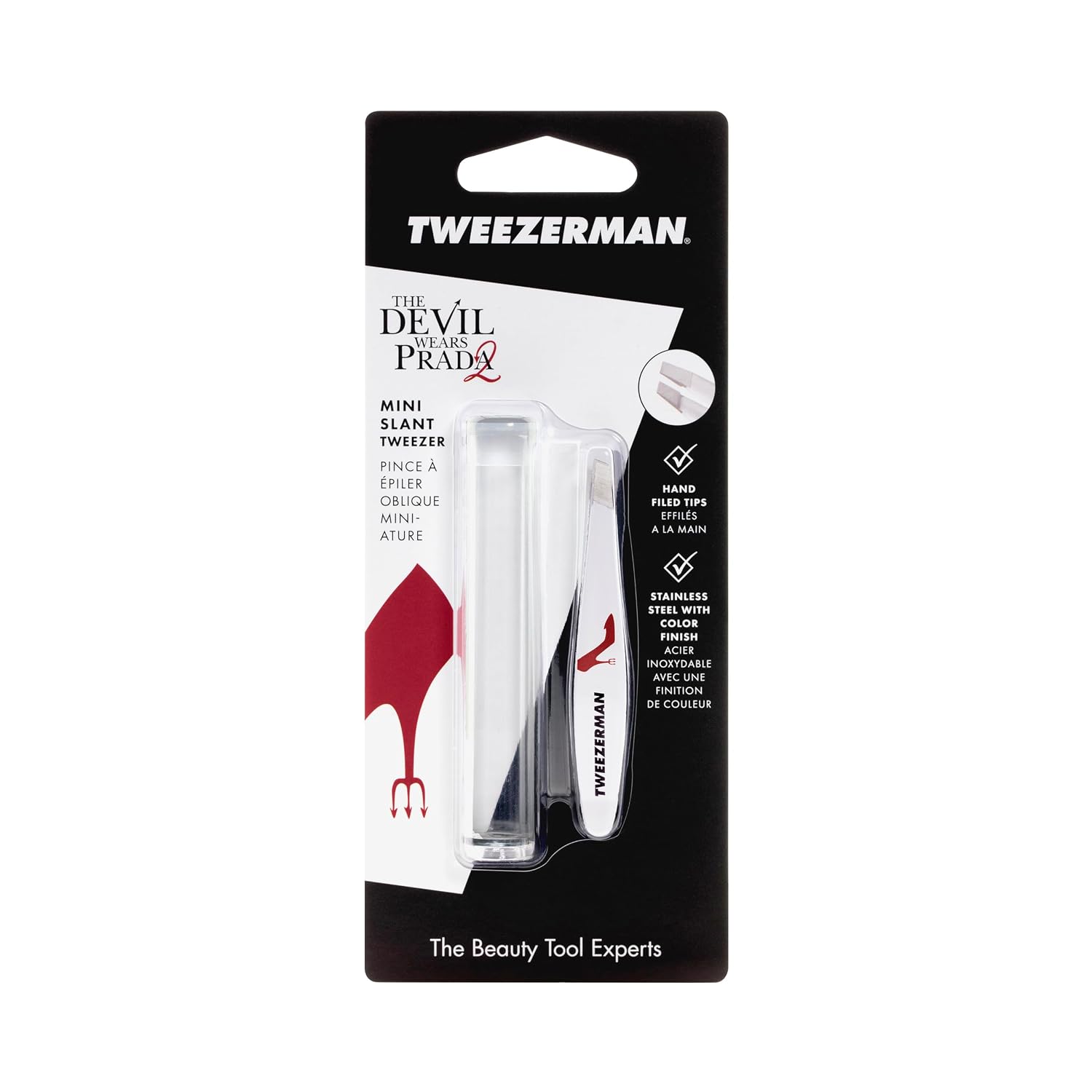Tweezerman Devil Wears Prada 2 Mini Slant Tweezer - Tweezers For Eyebrows, Travel Tweezers For Eyebrows, Facial Hair