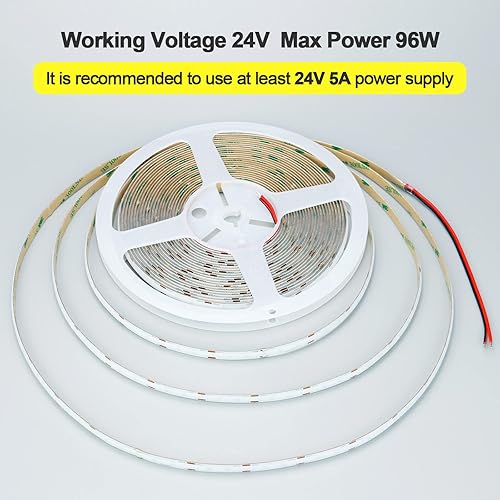 Miniatura 5 de Tira de luz LED azul COB de 32.8 pies, 24 V, 3840 LED, brillo uniforme, sin puntos, no impermeable, IP20, cinta de luces LED flexibles para