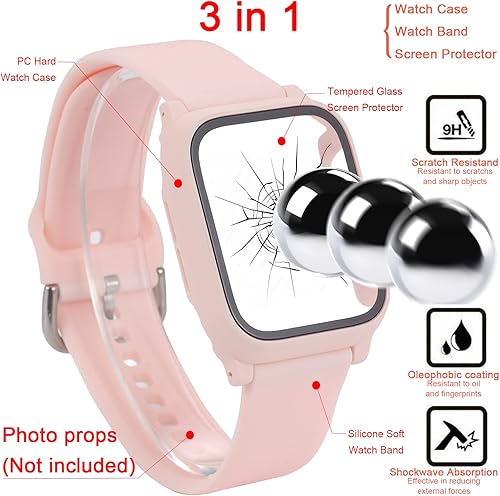 Miniatura 2 de Correa 3 en 1 para Apple Watch con funda, correas de silicona suave con cubierta dura de policarbonato protector de pantalla integrado de vidrio