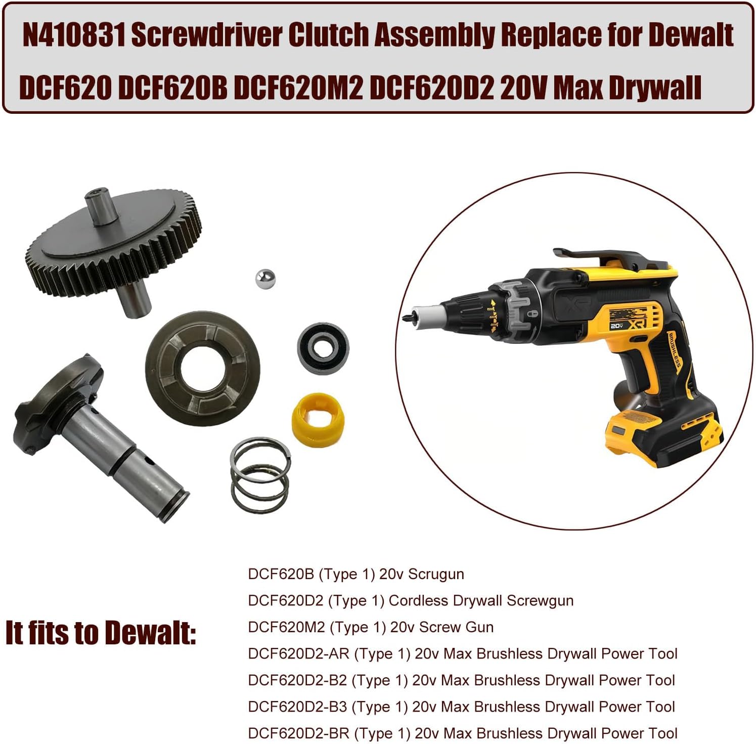 N410831 Screwdriver Clutch Assembly Replace for Dewalt DCF620 DCF620B DCF620M2 DCF620D2 20V Max Drywall Screwguns